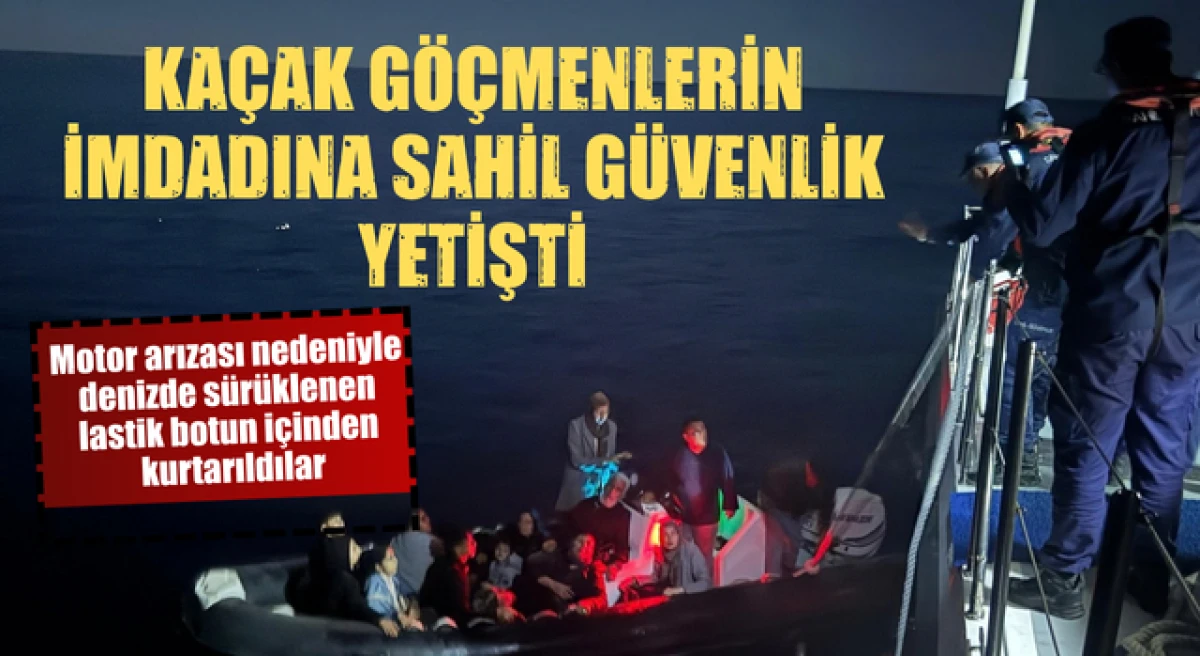 &Ccedil;anakkale a&ccedil;ıklarında s&uuml;r&uuml;klenen lastik bottaki 14 ka&ccedil;ak g&ouml;&ccedil;men kurtarıldı