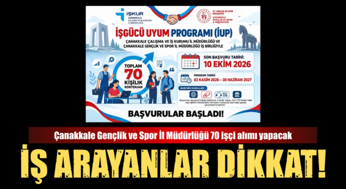 &Ccedil;anakkale Gen&ccedil;lik ve Spor İl M&uuml;d&uuml;rl&uuml;ğ&uuml; 70 iş&ccedil;i alımı yapacak