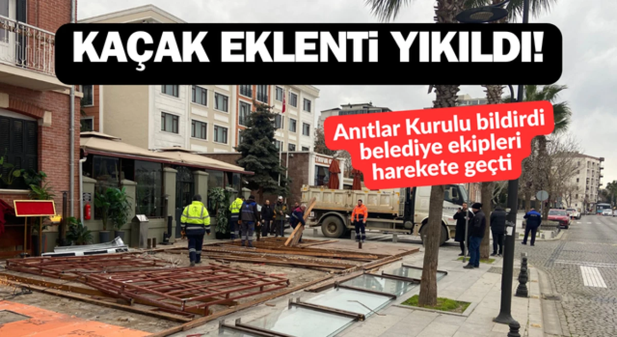 &Ccedil;anakkale kordondaki işletmenin ka&ccedil;ak eklentisi yıkıldı!