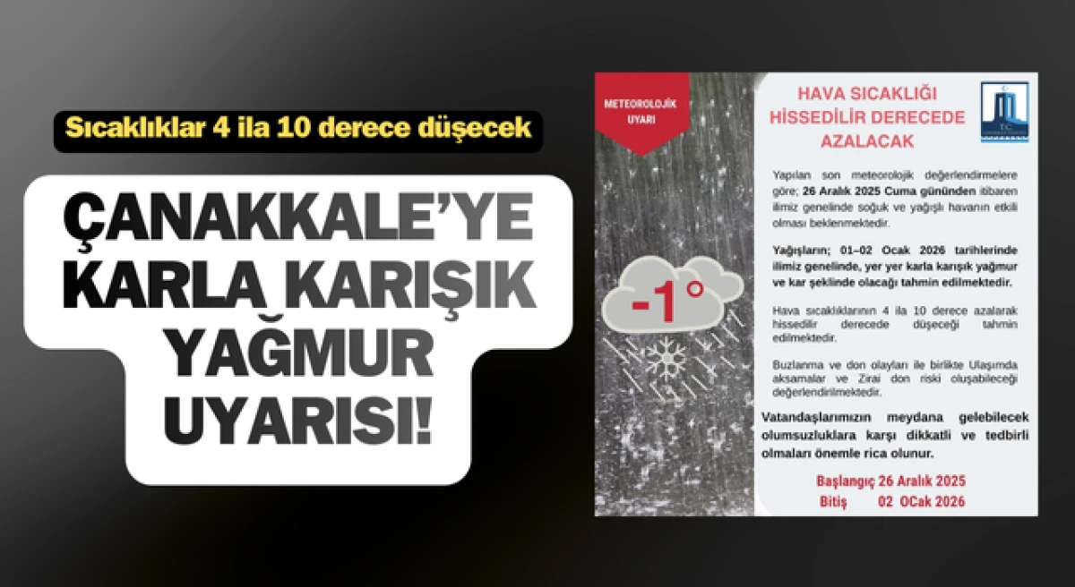 &Ccedil;anakkale&rsquo;ye karla karışık yağmur uyarısı!