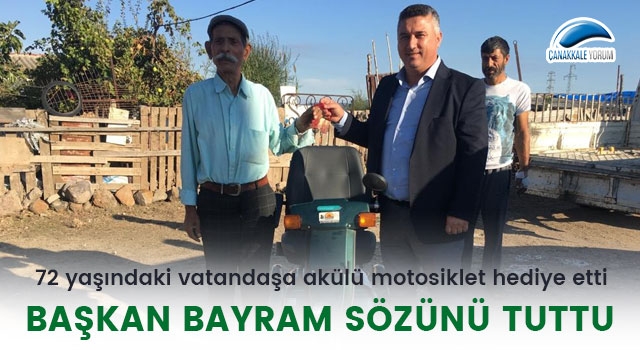 Başkan Bayram sözünü tuttu: 72 yaşındaki vatandaşa akülü motosiklet hediye etti