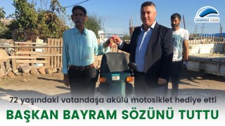 Başkan Bayram sözünü tuttu: 72 yaşındaki vatandaşa akülü motosiklet hediye etti