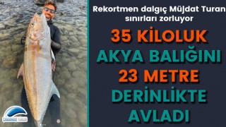Rekortmen dalgıç Müjdat Turan sınırları zorluyor: 35 kilogramlık akya balığını, 23 metre derinlikte avladı!